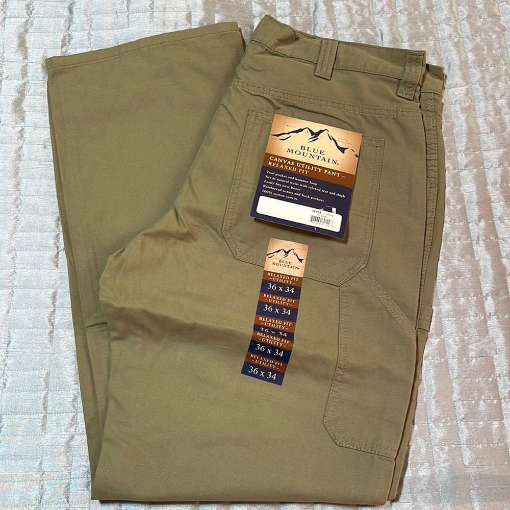 Blue Mountain Men's Relaxed Fit Khaki Tan Canvas Utility Pants Size 36 x…